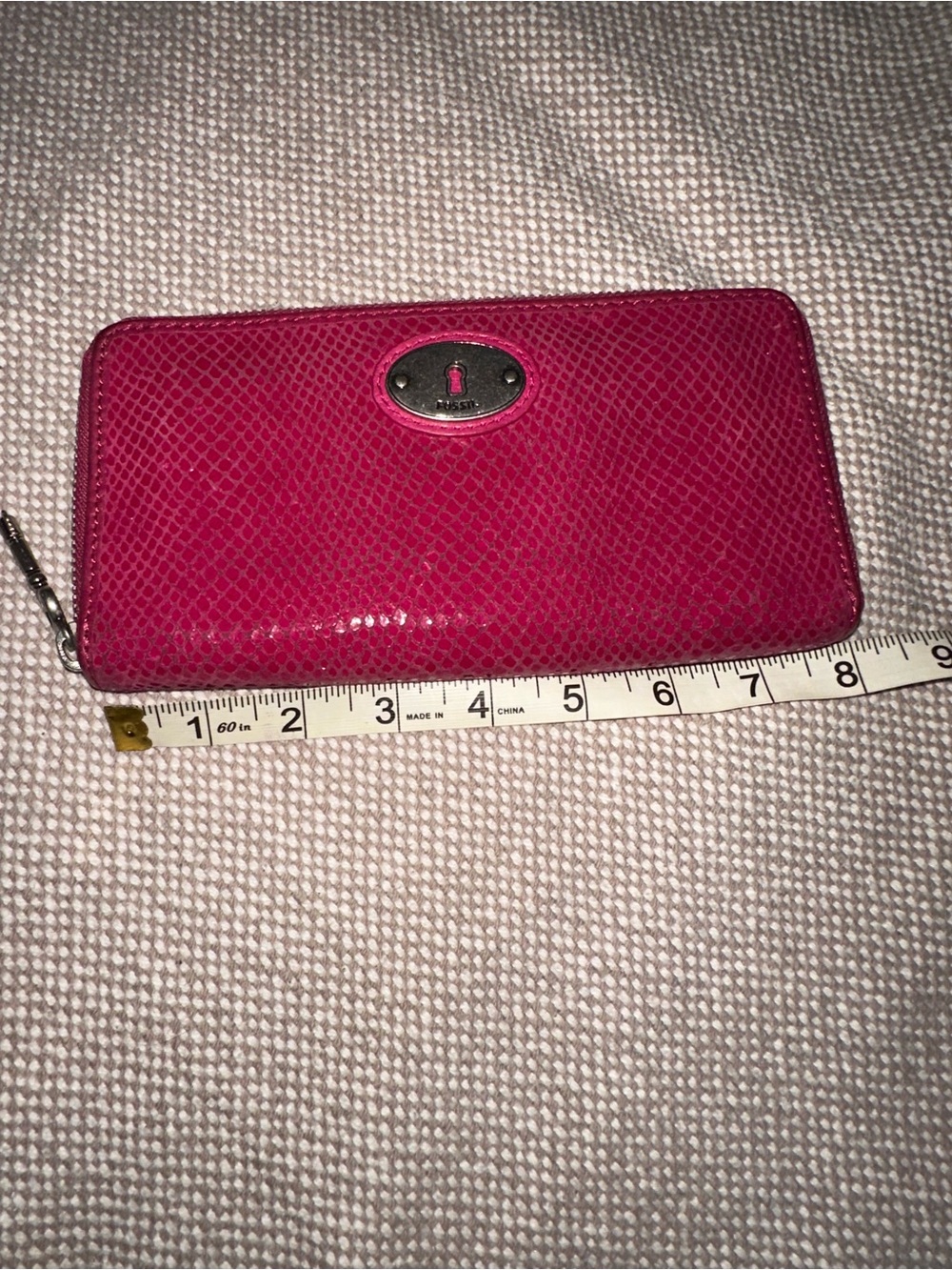 FOSSIL Snakeskin Embossed Pink Leather Zip Around Clutch Wallet - Picture 5 of 11